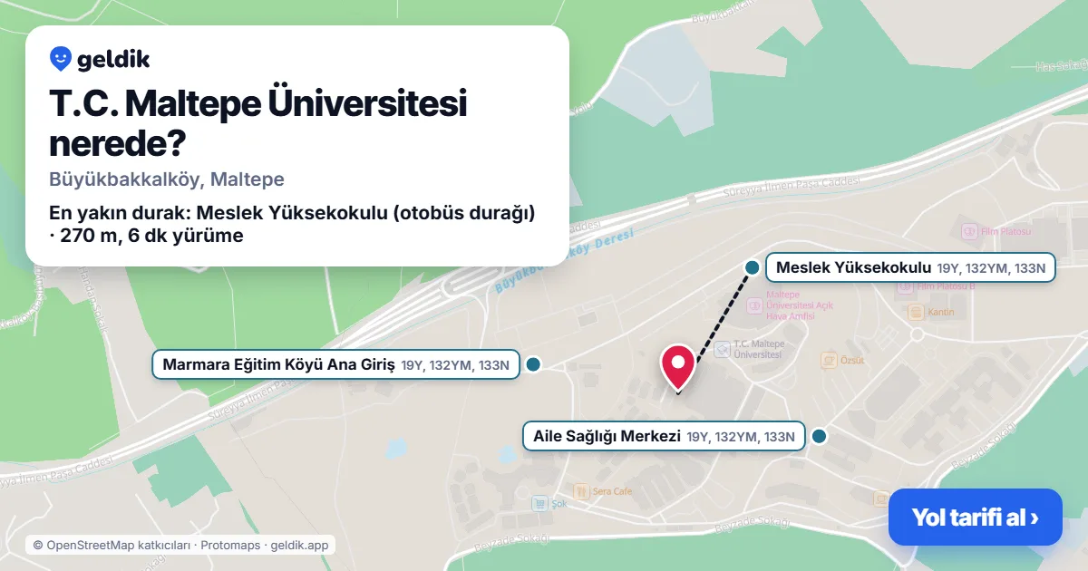 T.C. Maltepe Üniversitesi nerede: haritada konumu ve en yakın duraklar, yürüme süreleriyle