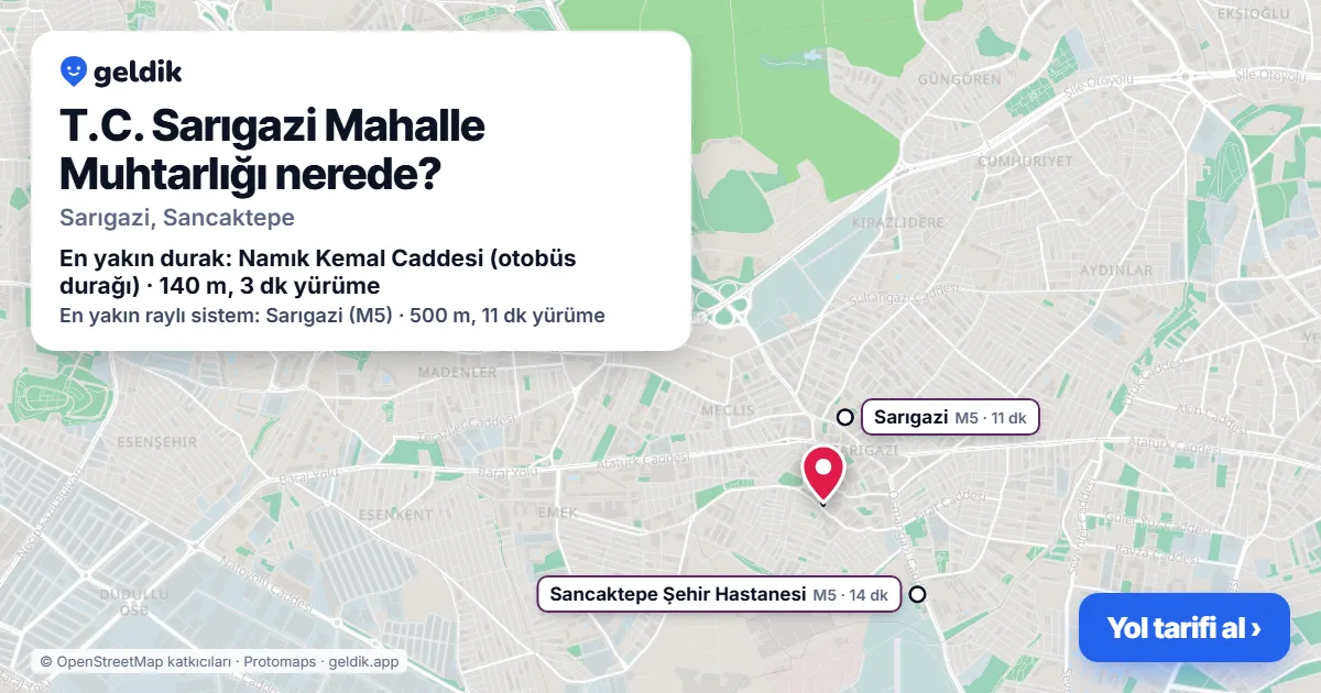 Where is T.C. Sarıgazi Mahalle Muhtarlığı: map with its location and the nearest stops, with walking times