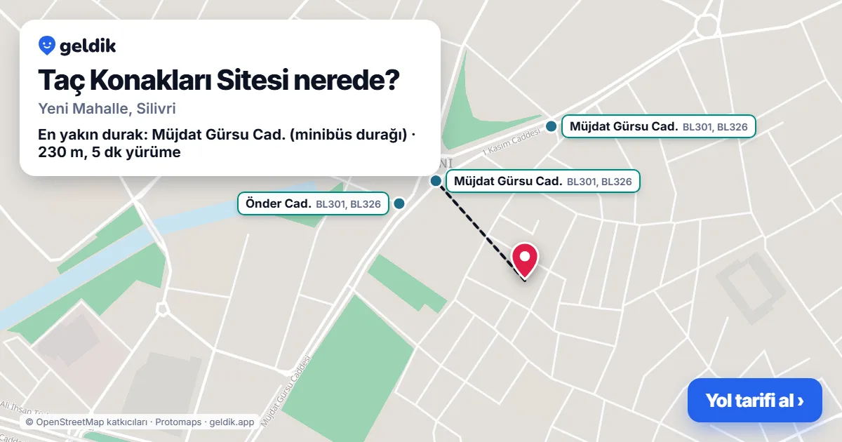 Taç Konakları Sitesi nerede: haritada konumu ve en yakın duraklar, yürüme süreleriyle