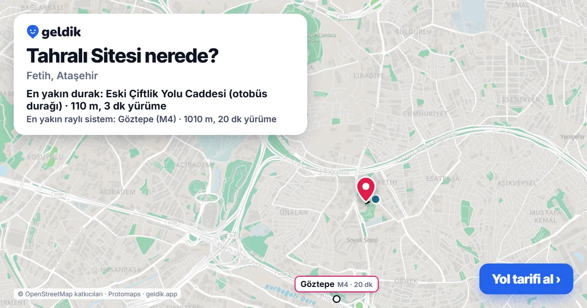Where is Tahralı Sitesi: map with its location and the nearest stops, with walking times