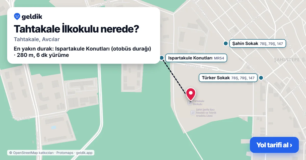 Tahtakale İlkokulu nerede: haritada konumu ve en yakın duraklar, yürüme süreleriyle