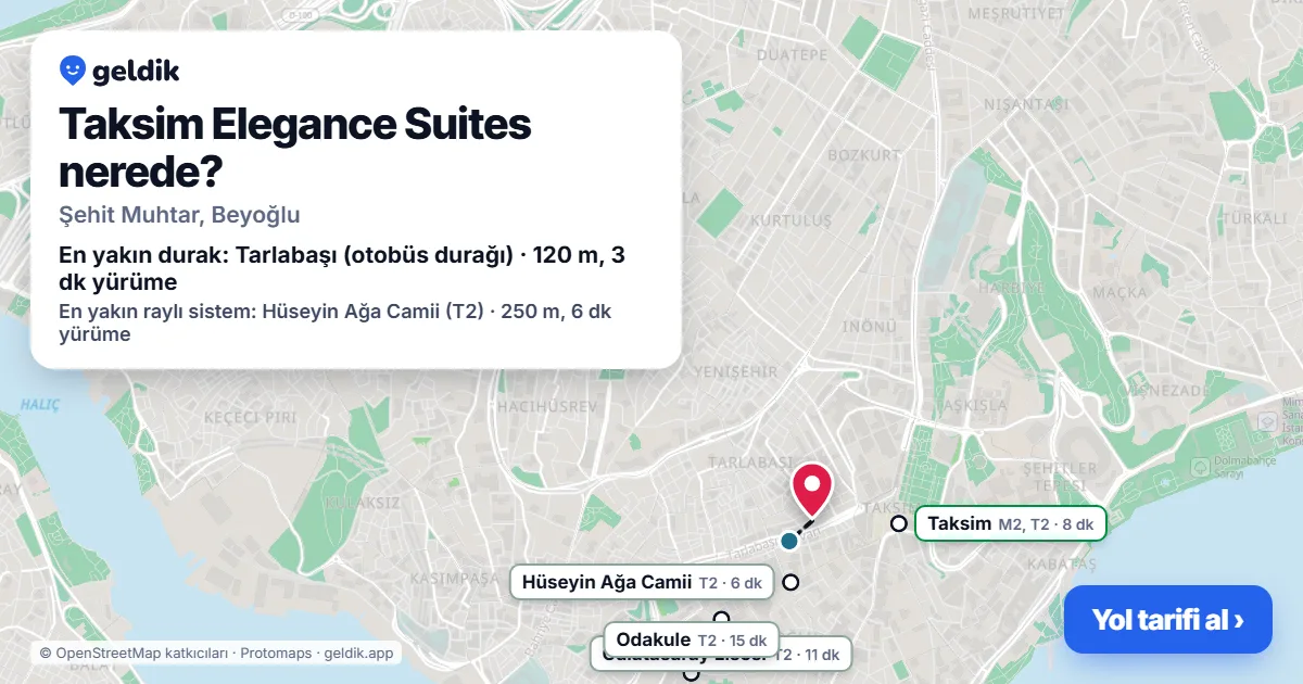 Where is Taksim Elegance Suites: map with its location and the nearest stops, with walking times