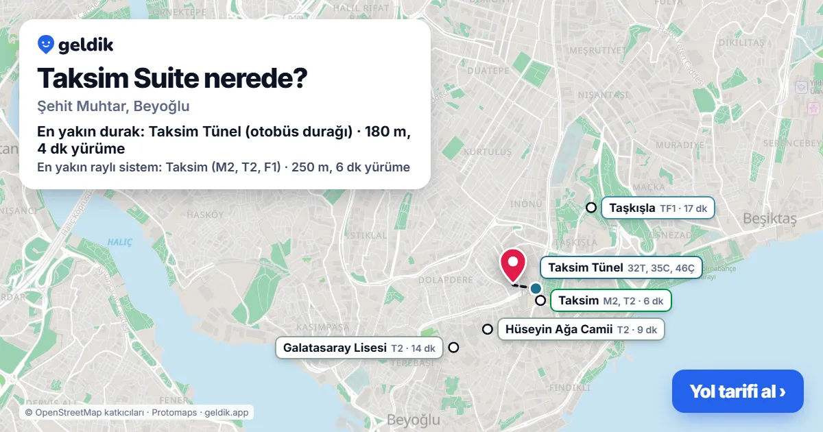 Where is Taksim Suite: map with its location and the nearest stops, with walking times