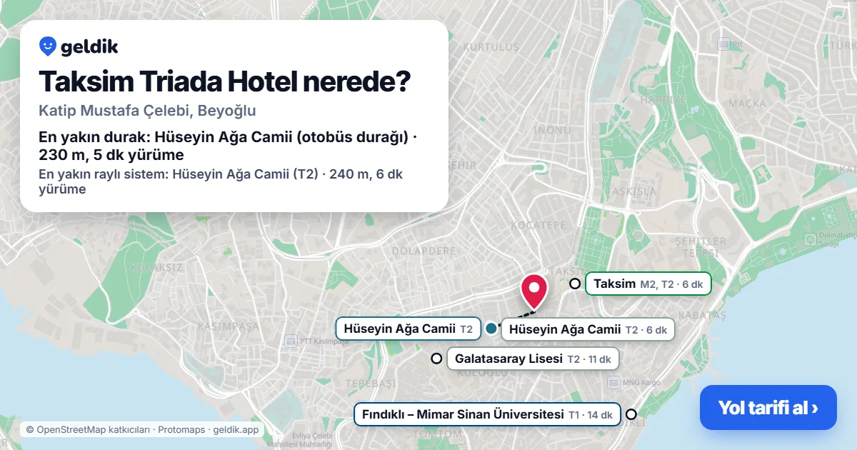 Where is Taksim Triada Hotel: map with its location and the nearest stops, with walking times