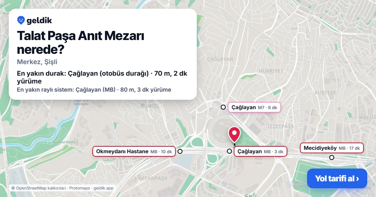 Where is Talat Pasha Mausoleum: map with its location and the nearest stops, with walking times