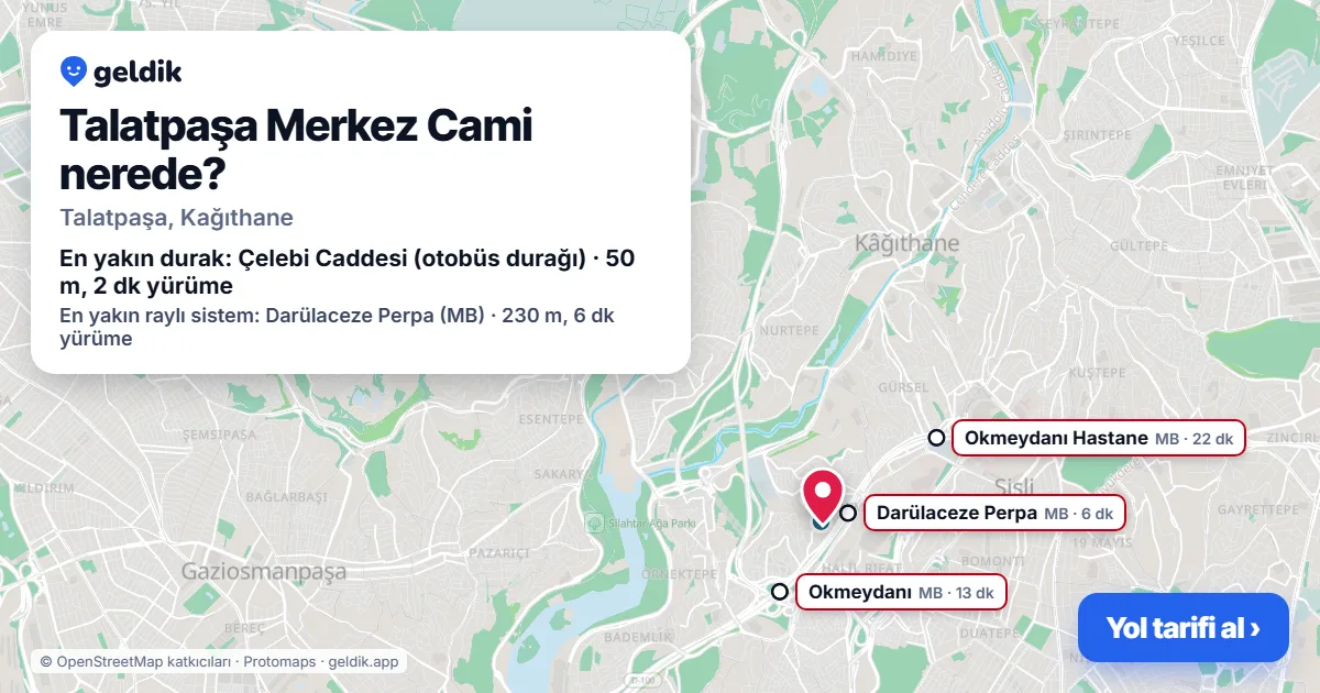 Where is Talatpaşa Merkez Cami: map with its location and the nearest stops, with walking times