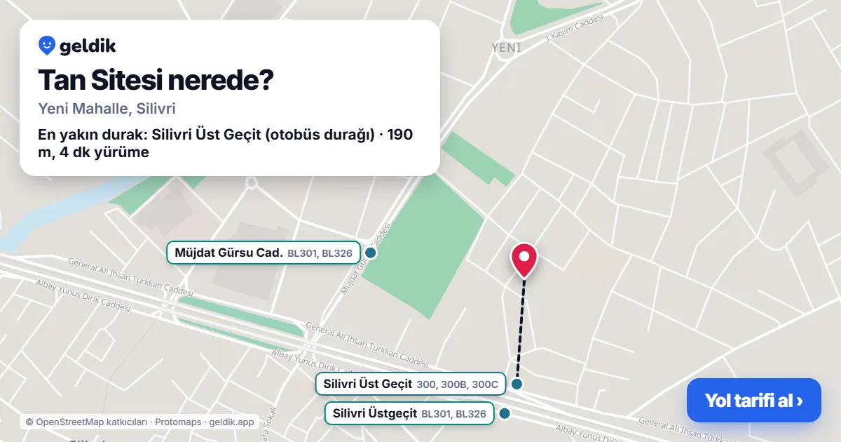 Where is Tan Sitesi: map with its location and the nearest stops, with walking times