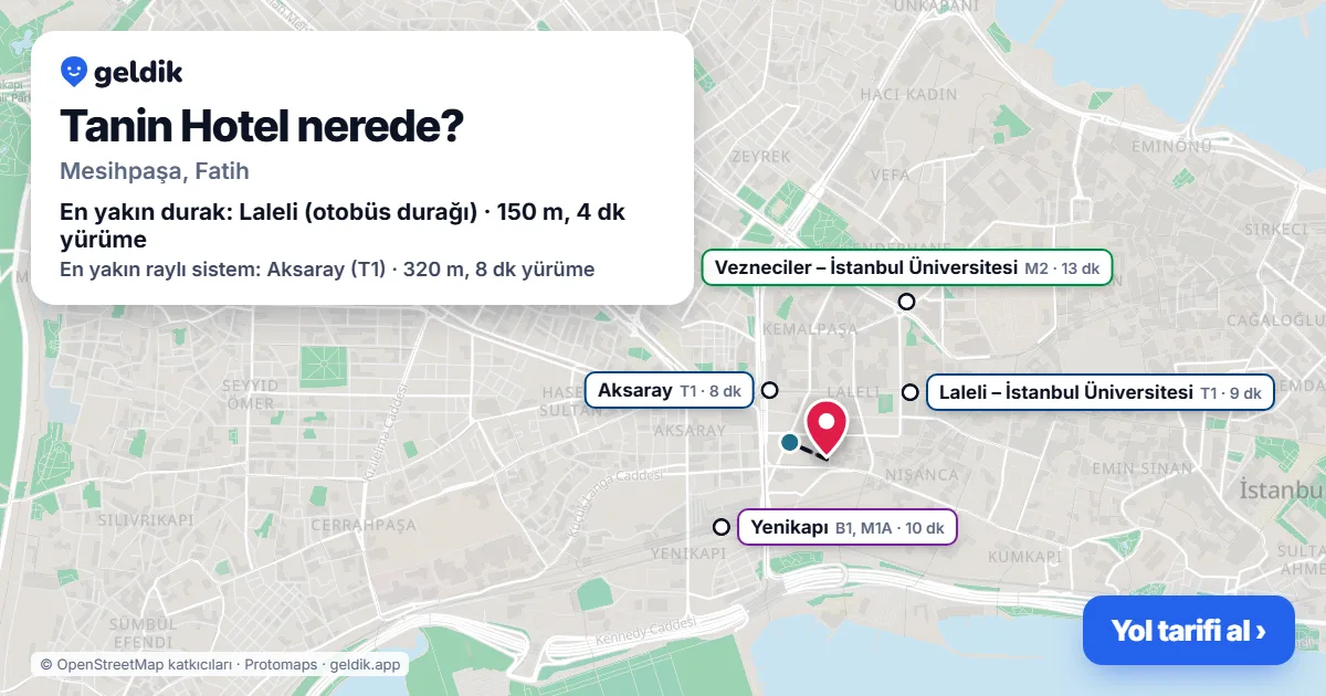 Where is Tanin Hotel: map with its location and the nearest stops, with walking times