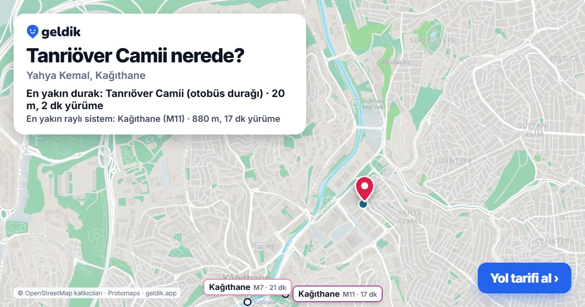 Where is Tanriöver Camii: map with its location and the nearest stops, with walking times