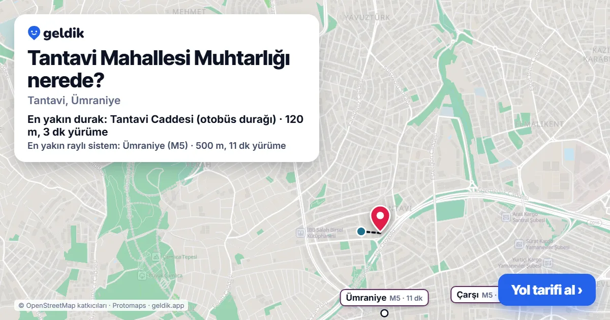 Tantavi Mahallesi Muhtarlığı nerede: haritada konumu ve en yakın duraklar, yürüme süreleriyle