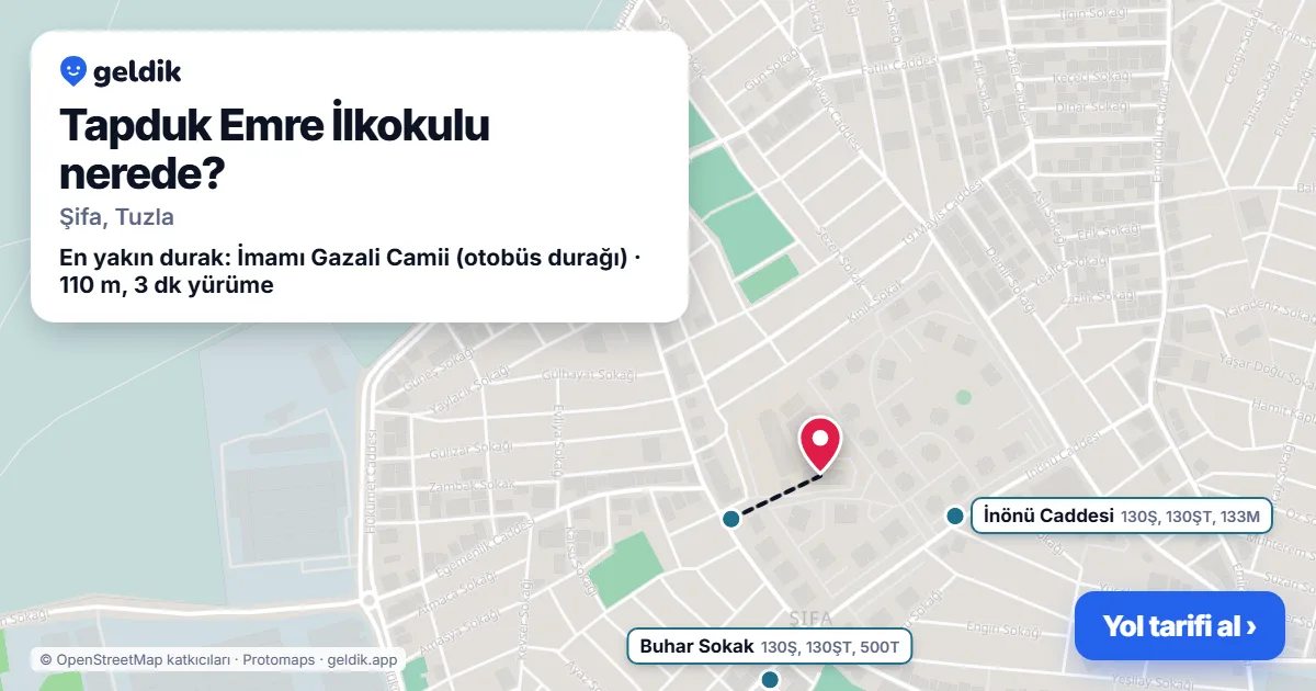 Where is Tapduk Emre İlkokulu: map with its location and the nearest stops, with walking times