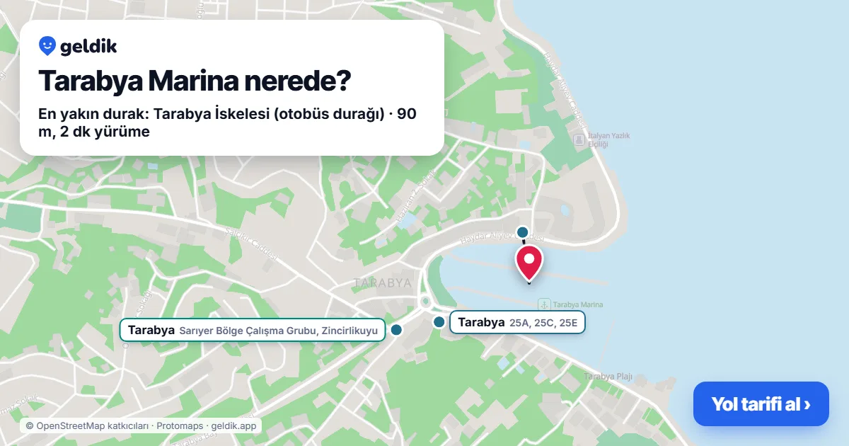 Tarabya Marina nerede: haritada konumu ve en yakın duraklar, yürüme süreleriyle