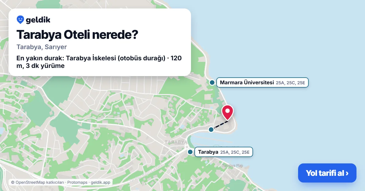 Tarabya Oteli nerede: haritada konumu ve en yakın duraklar, yürüme süreleriyle