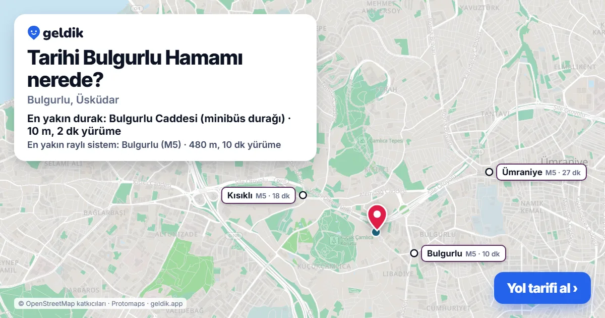 Tarihi Bulgurlu Hamamı nerede: haritada konumu ve en yakın duraklar, yürüme süreleriyle