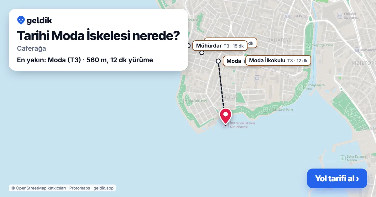 Tarihi Moda İskelesi nerede: haritada konumu ve en yakın duraklar, yürüme süreleriyle