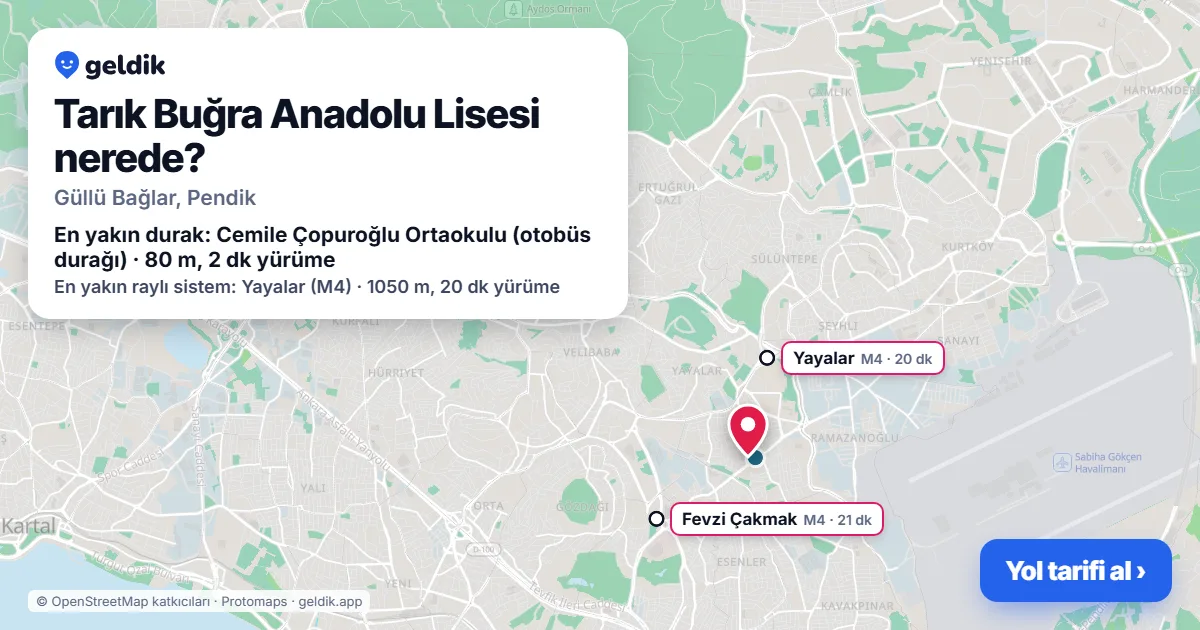Where is Tarık Buğra Anadolu Lisesi: map with its location and the nearest stops, with walking times