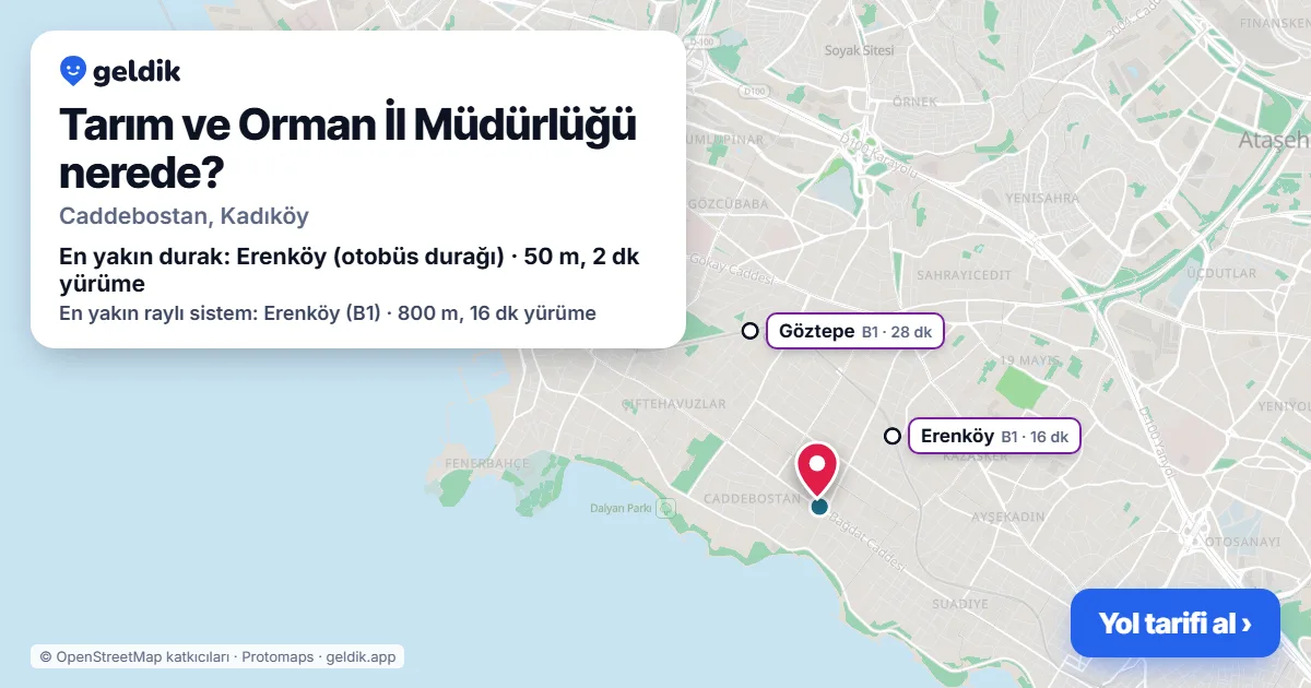 Where is Tarım ve Orman İl Müdürlüğü: map with its location and the nearest stops, with walking times