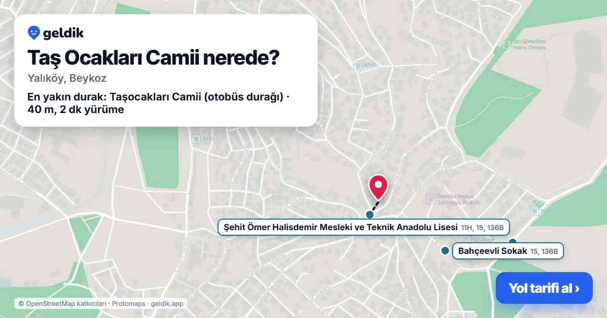 Taş Ocakları Camii nerede: haritada konumu ve en yakın duraklar, yürüme süreleriyle