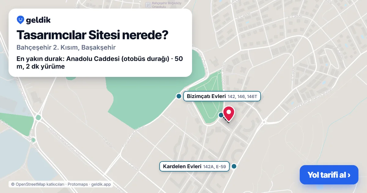 Tasarımcılar Sitesi nerede: haritada konumu ve en yakın duraklar, yürüme süreleriyle