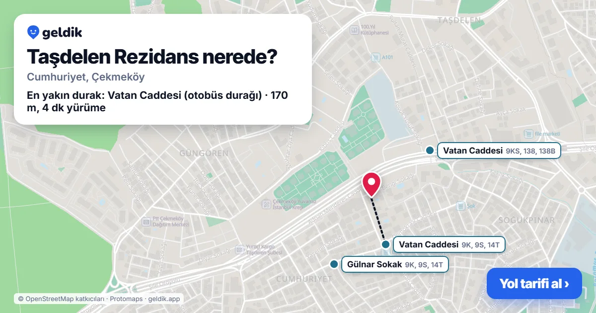 Taşdelen Rezidans nerede: haritada konumu ve en yakın duraklar, yürüme süreleriyle