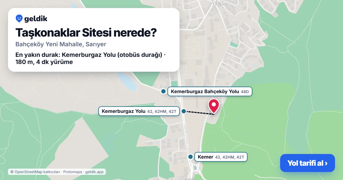Taşkonaklar Sitesi nerede: haritada konumu ve en yakın duraklar, yürüme süreleriyle