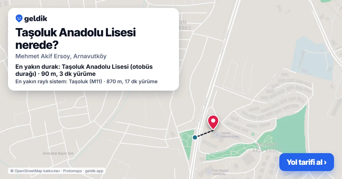 Taşoluk Anadolu Lisesi nerede: haritada konumu ve en yakın duraklar, yürüme süreleriyle