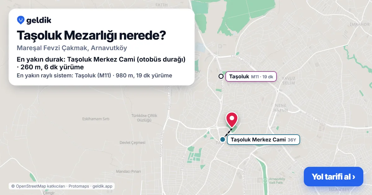 Taşoluk Mezarlığı nerede: haritada konumu ve en yakın duraklar, yürüme süreleriyle