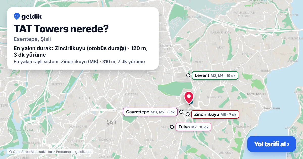 TAT Towers nerede: haritada konumu ve en yakın duraklar, yürüme süreleriyle