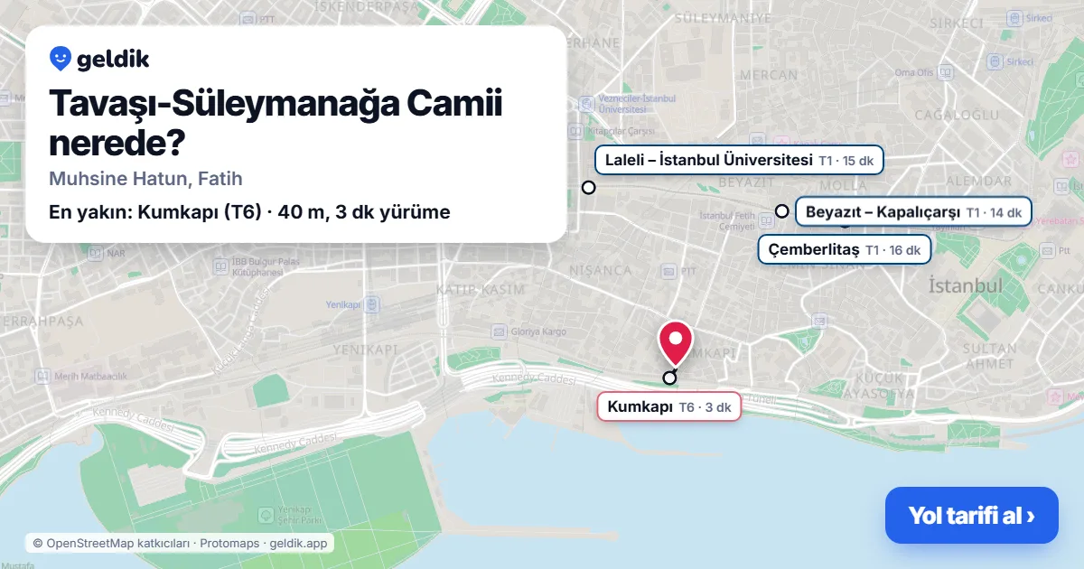 Where is Tavaşi Süleyman Ağa Mosque: map with its location and the nearest stops, with walking times