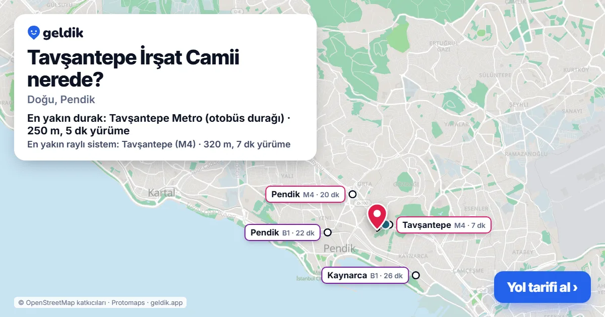 Tavşantepe İrşat Camii nerede: haritada konumu ve en yakın duraklar, yürüme süreleriyle
