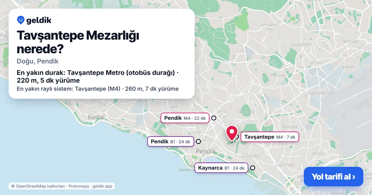 Where is Tavşantepe Mezarlığı: map with its location and the nearest stops, with walking times