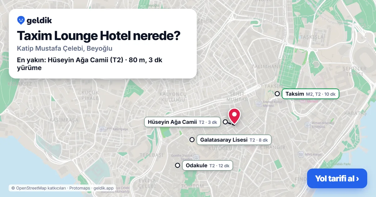 Where is Taxim Lounge Hotel: map with its location and the nearest stops, with walking times