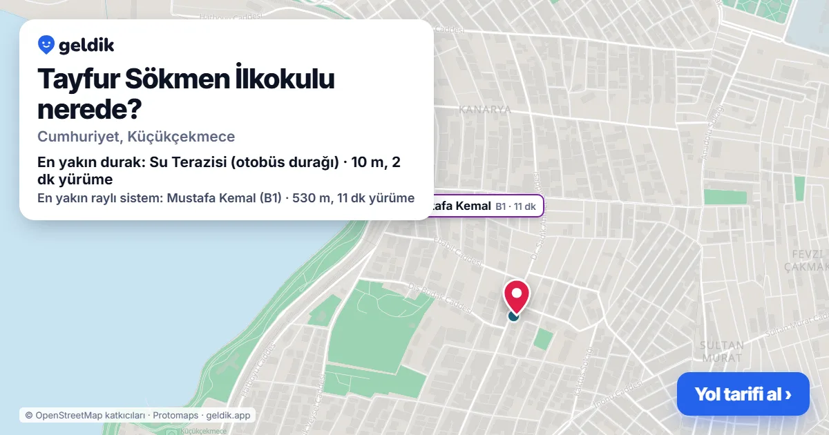 Tayfur Sökmen İlkokulu nerede: haritada konumu ve en yakın duraklar, yürüme süreleriyle