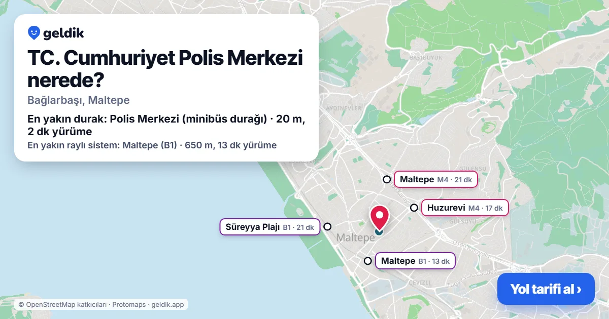 TC. Cumhuriyet Polis Merkezi nerede: haritada konumu ve en yakın duraklar, yürüme süreleriyle