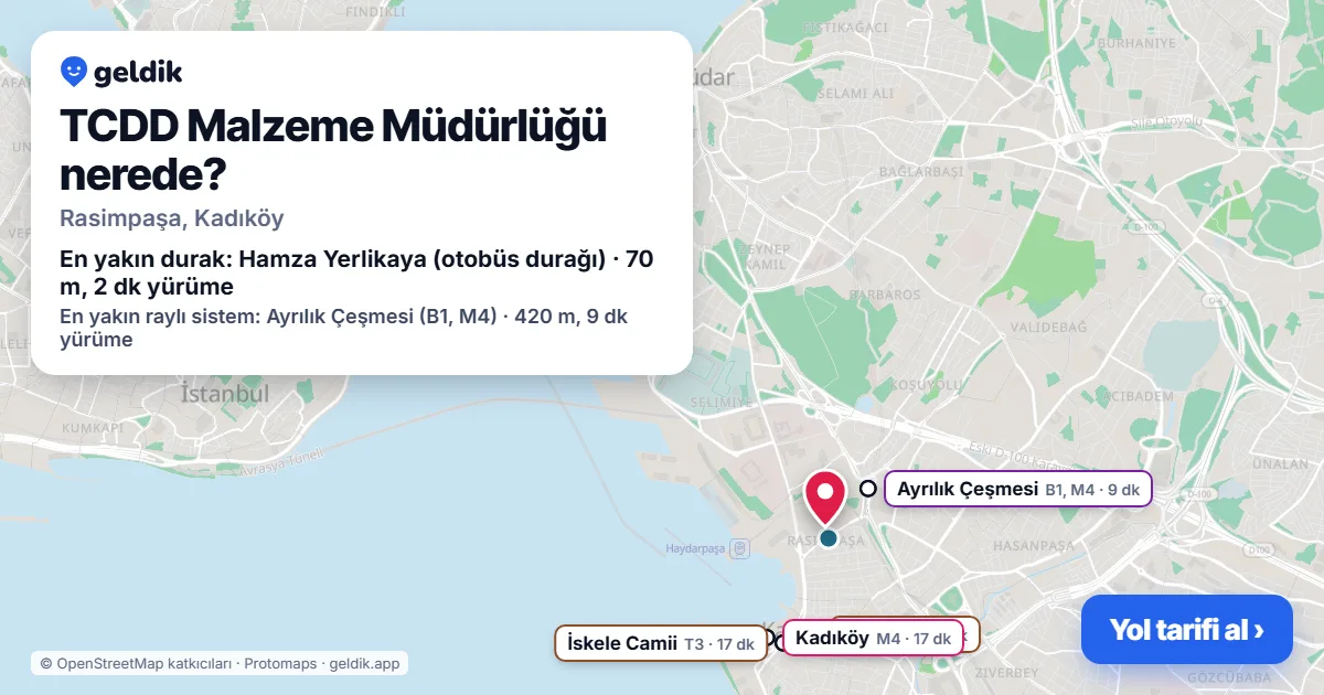 TCDD Malzeme Müdürlüğü nerede: haritada konumu ve en yakın duraklar, yürüme süreleriyle