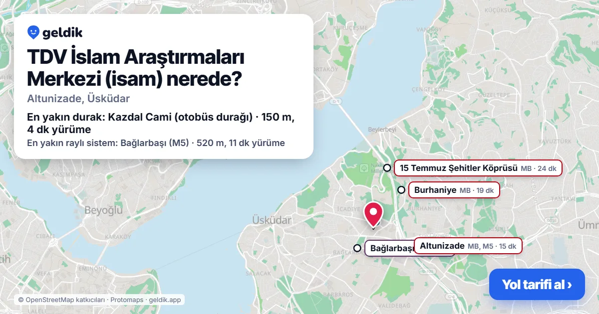 TDV İslam Araştırmaları Merkezi (isam) nerede: haritada konumu ve en yakın duraklar, yürüme süreleriyle