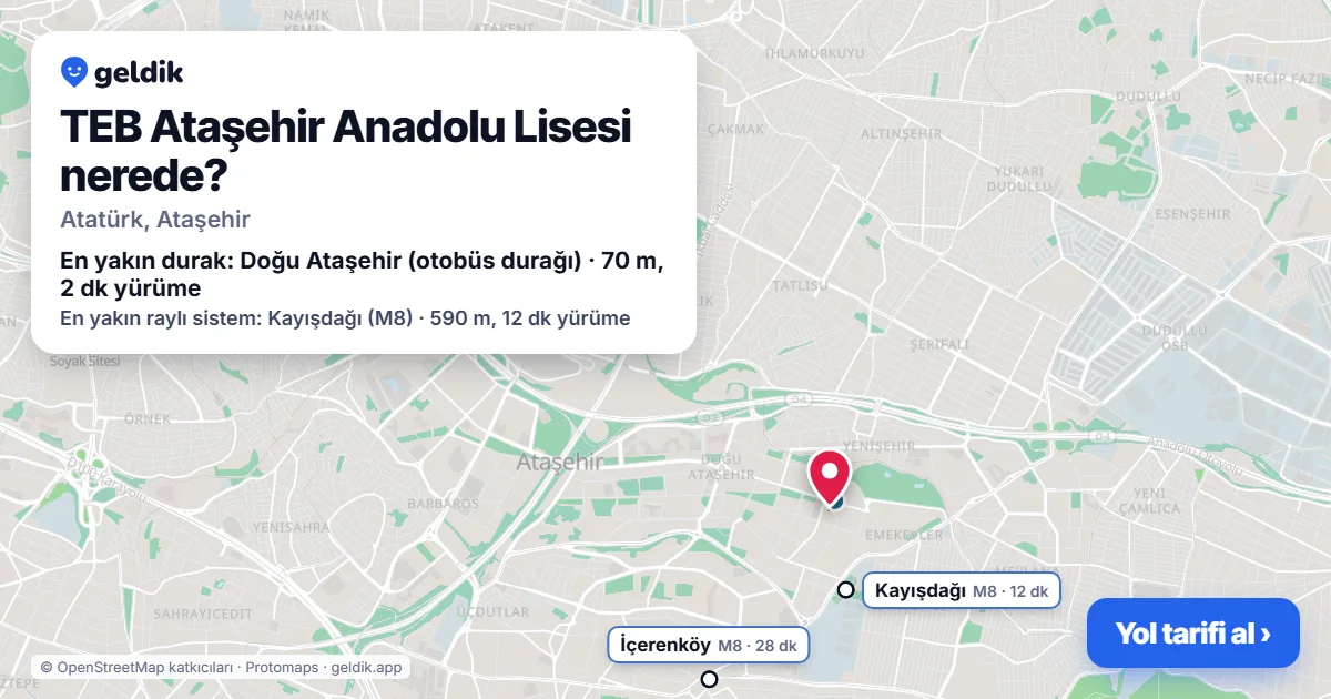 Where is TEB Ataşehir Anadolu Lisesi: map with its location and the nearest stops, with walking times