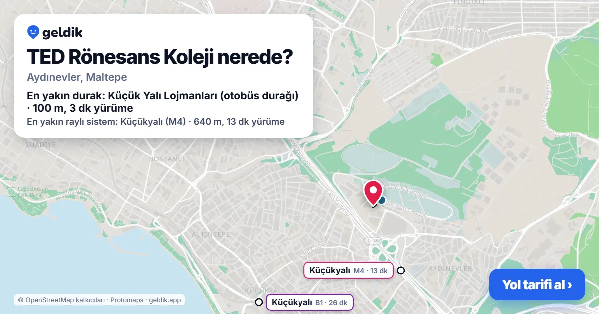 TED Rönesans Koleji nerede: haritada konumu ve en yakın duraklar, yürüme süreleriyle