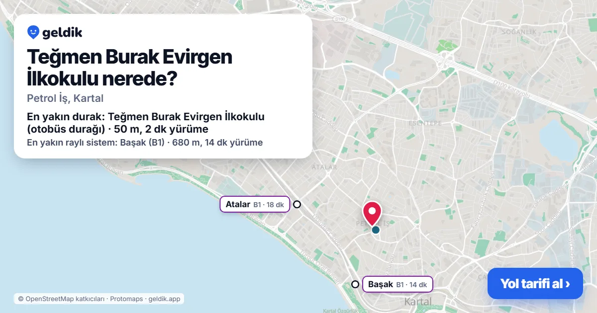 Teğmen Burak Evirgen İlkokulu nerede: haritada konumu ve en yakın duraklar, yürüme süreleriyle