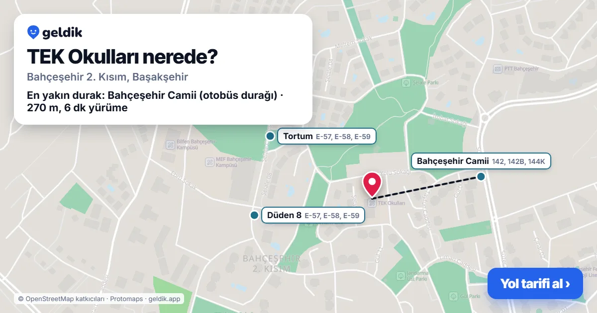 TEK Okulları nerede: haritada konumu ve en yakın duraklar, yürüme süreleriyle