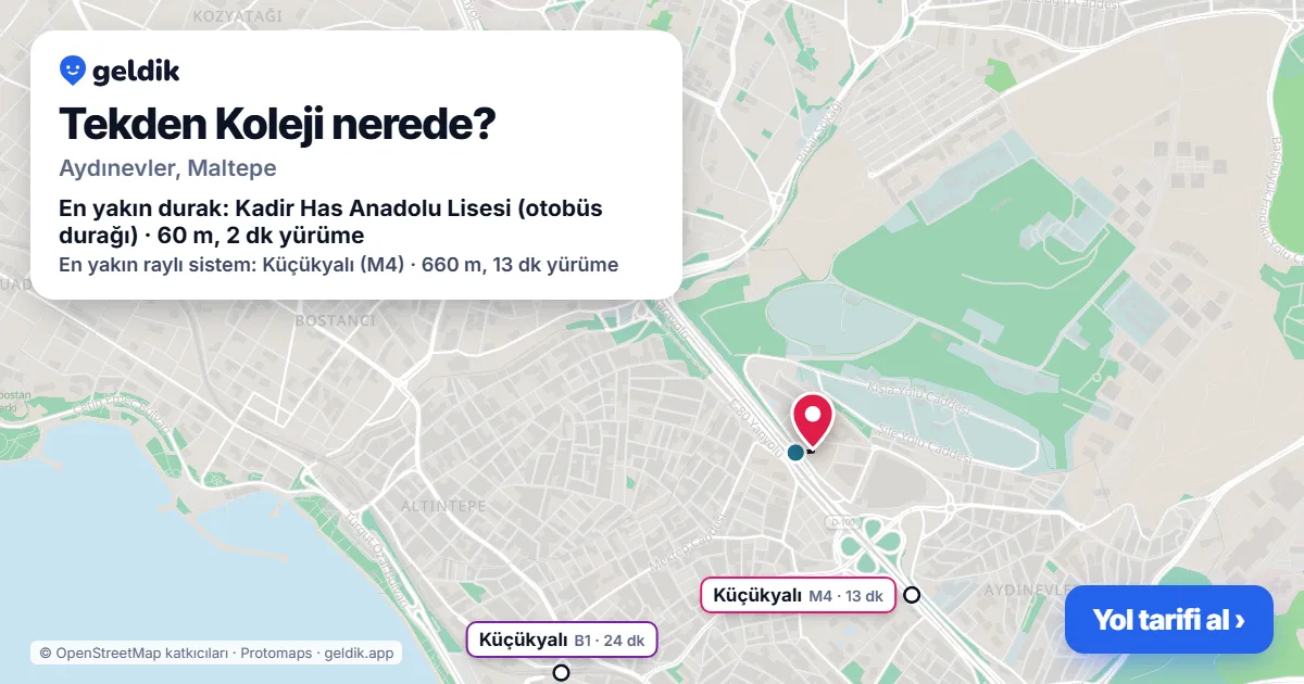 Where is Tekden Koleji: map with its location and the nearest stops, with walking times