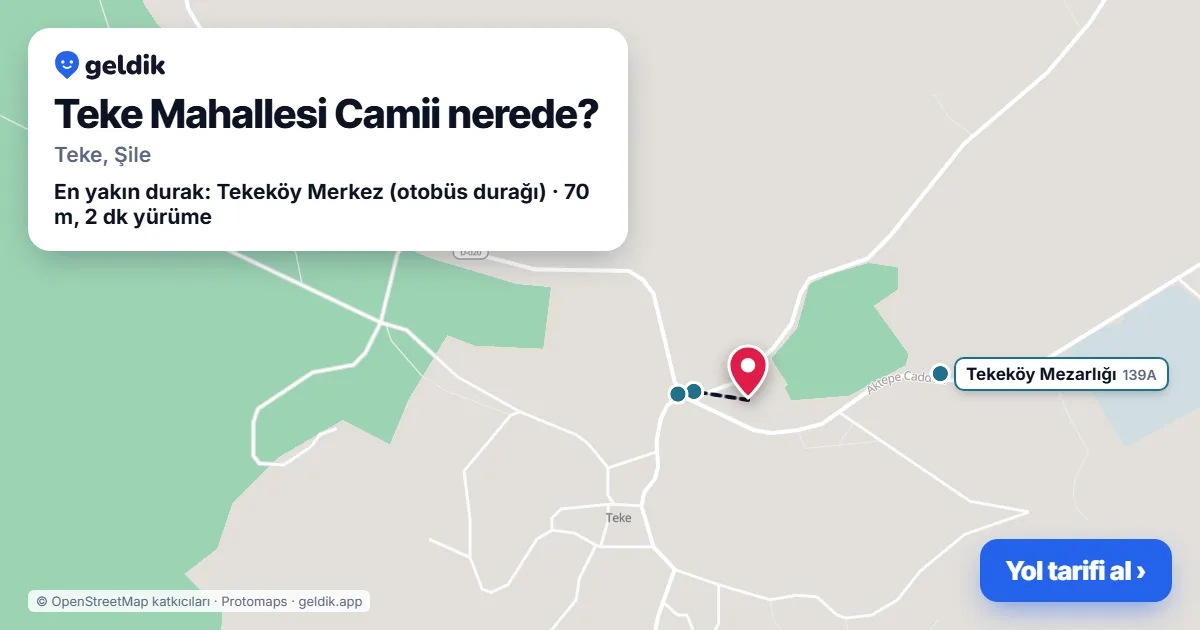 Teke Mahallesi Camii nerede: haritada konumu ve en yakın duraklar, yürüme süreleriyle