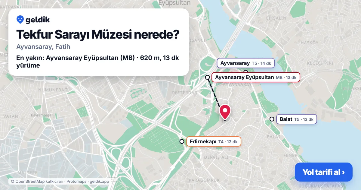 Where is Tekfur Sarayı Müzesi: map with its location and the nearest stops, with walking times