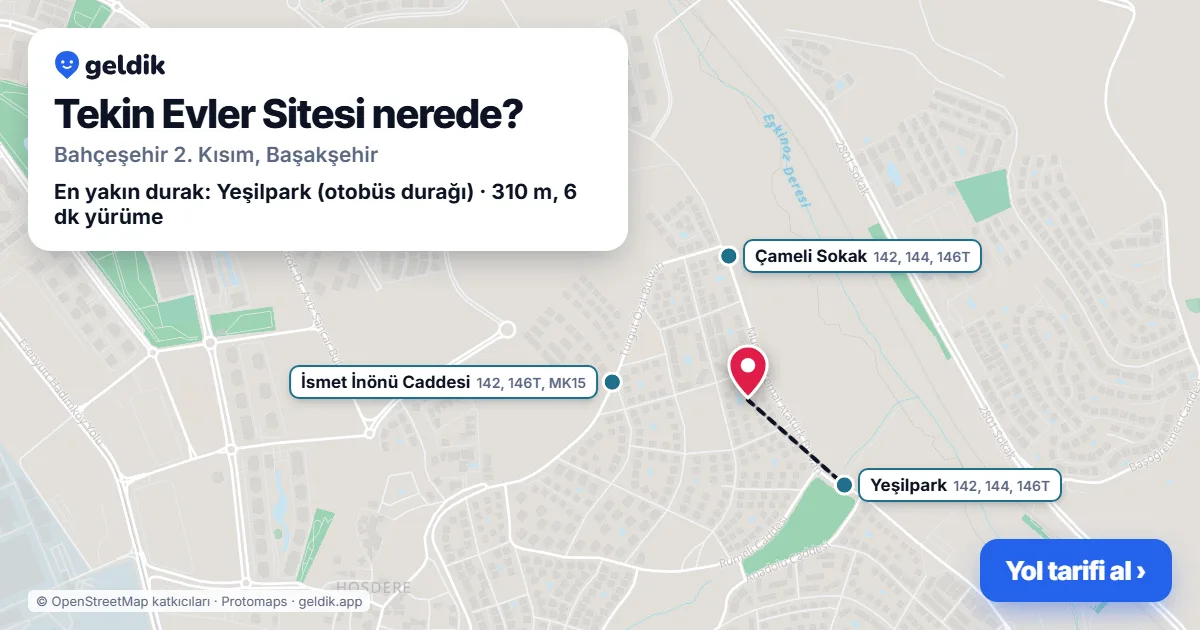 Tekin Evler Sitesi nerede: haritada konumu ve en yakın duraklar, yürüme süreleriyle