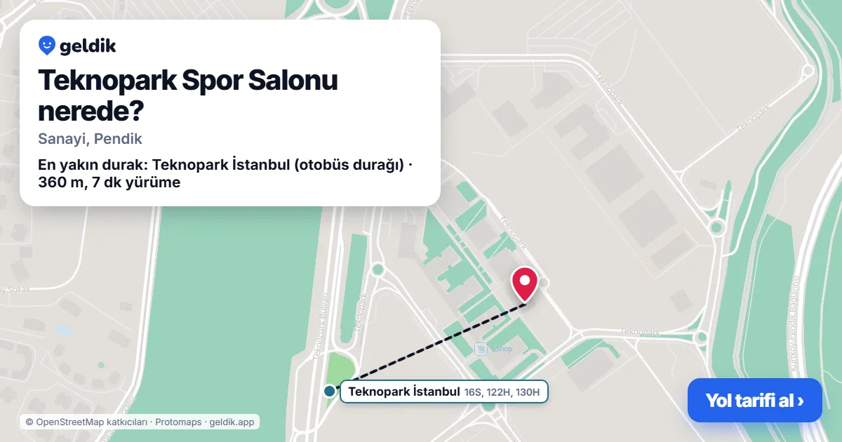 Teknopark Spor Salonu nerede: haritada konumu ve en yakın duraklar, yürüme süreleriyle