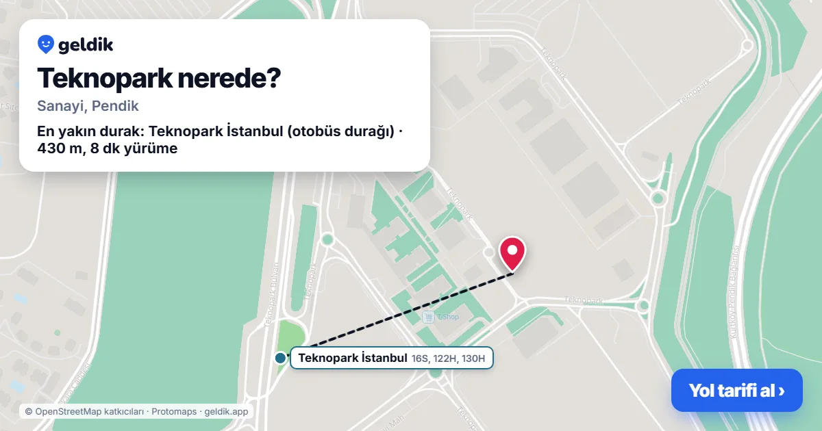 Teknopark nerede: haritada konumu ve en yakın duraklar, yürüme süreleriyle