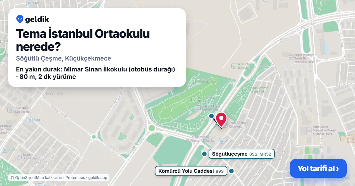 Where is Tema İstanbul Ortaokulu: map with its location and the nearest stops, with walking times