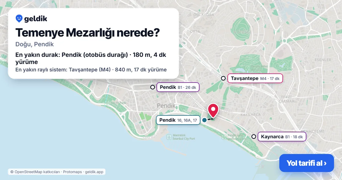 Where is Temenye Mezarlığı: map with its location and the nearest stops, with walking times