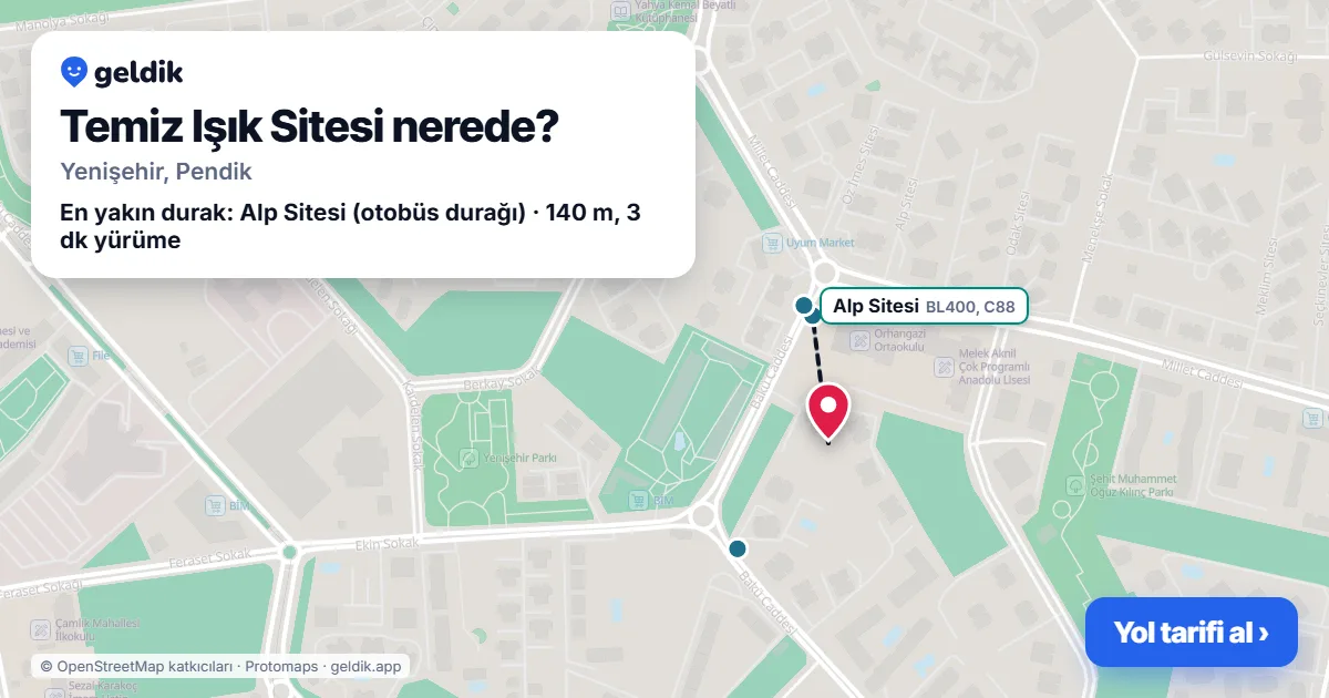 Where is Temiz Işık Sitesi: map with its location and the nearest stops, with walking times