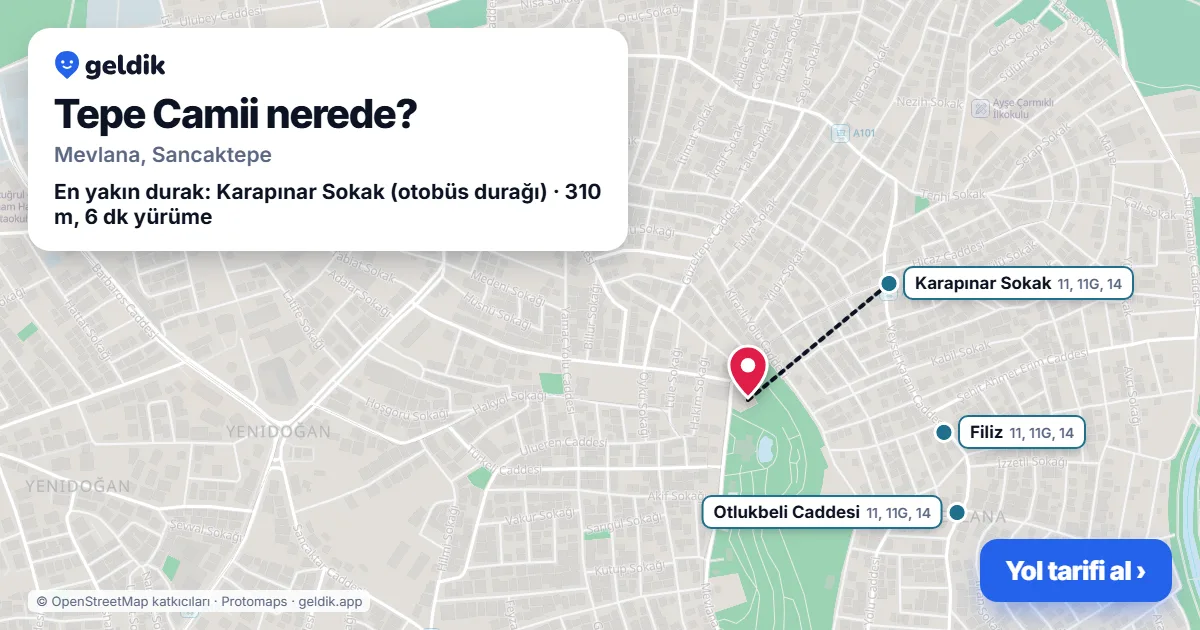 Tepe Camii nerede: haritada konumu ve en yakın duraklar, yürüme süreleriyle